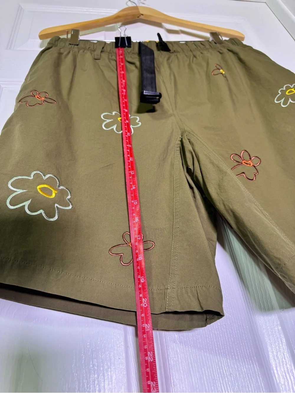 Men's Olive Green Floral Embroidered Athletic Shorts